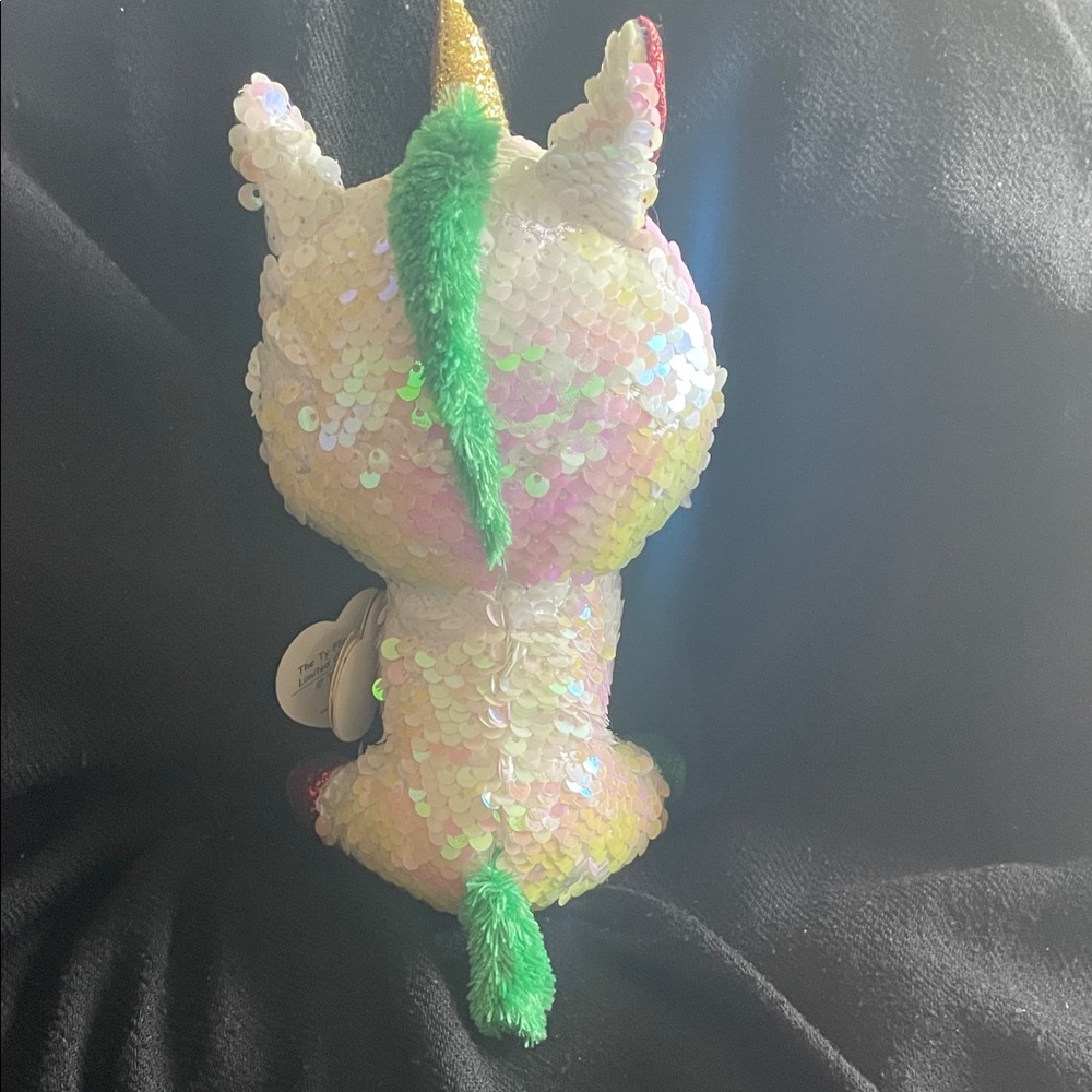 2019 Ty Sequin Unicorn Plush with Gold, Green, and Red Accents - Picture 5 of 7